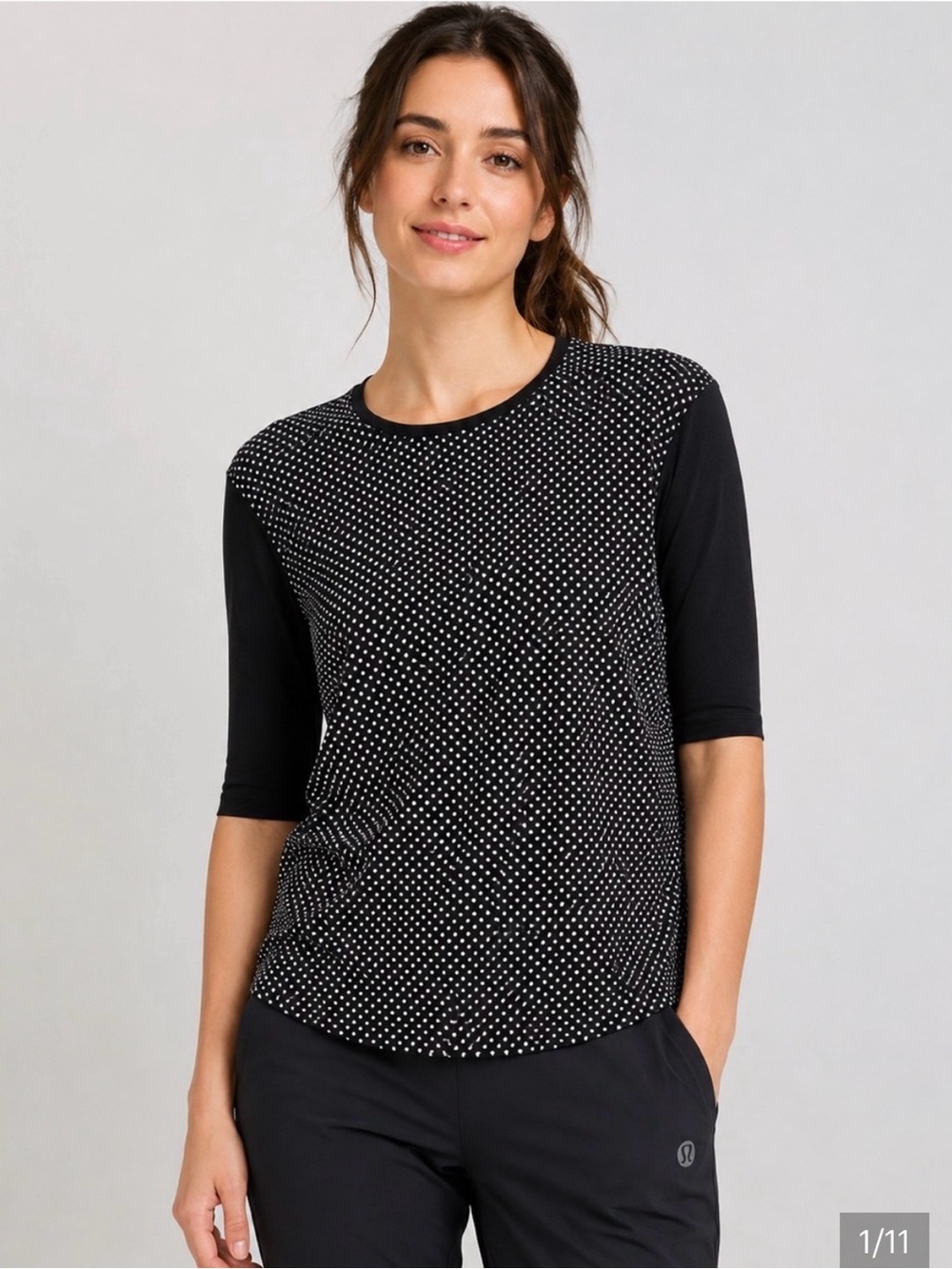 Lululemon Back in Action Black Polka Dot Short Sleeve Crewneck Top